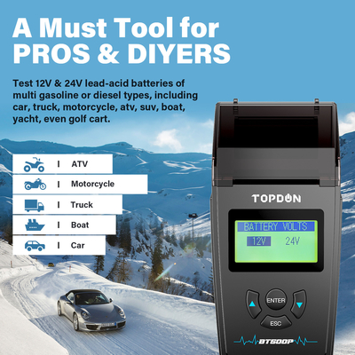 12V 24V Portable Battery Tester With Printer TOPDON BT500P